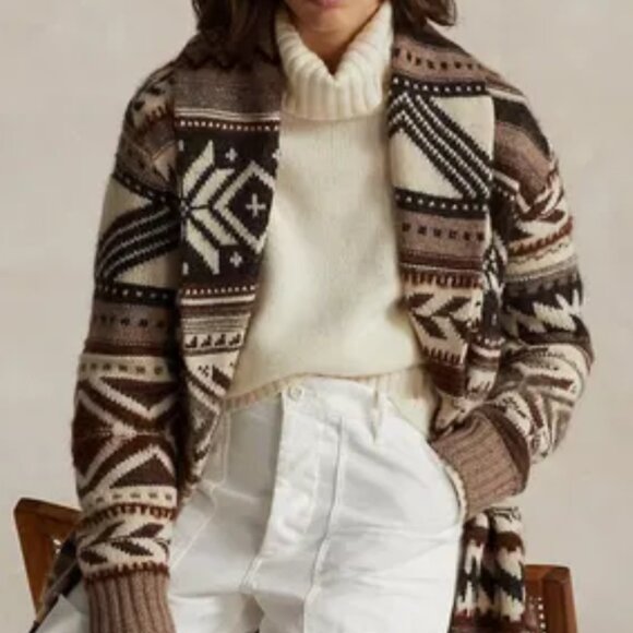 Polo Ralph Lauren Wool-Alpaca-Blend Geo-Motif Shawl Collar Belt Coatigan  M $798 - Picture 3 of 16